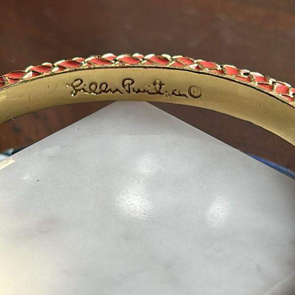 Lilly Pulitzer Basket Case Weave Orange Enamel Gold Tone Bangle Bracelet #629 - Picture 3 of 11